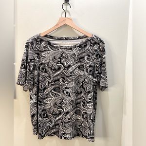 Black and White Paisley Boat Neck Tee